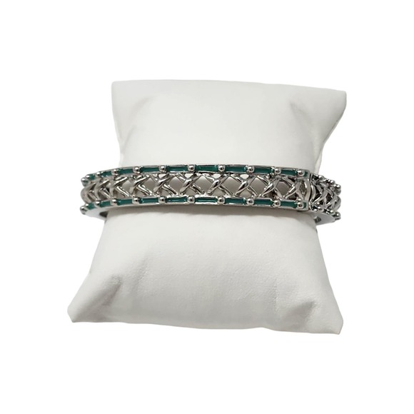 Lia Sophia Crossing Paths Stretch Bracelet Silver Criss-Cross Teal Enamel Accent - Picture 2 of 8